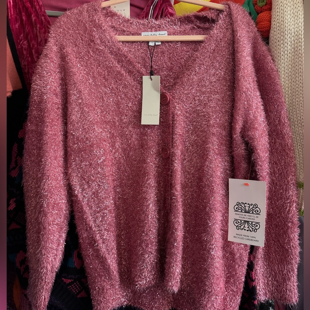 Never Fully Dressed Knit Metallic V-Neck Long Sleeve Button Front Cardigan NWT